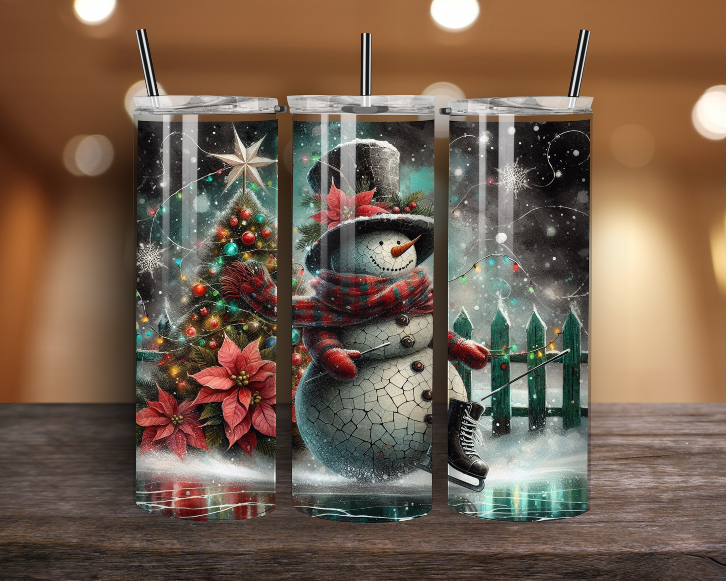 Winter Crackle Snowman Tumbler