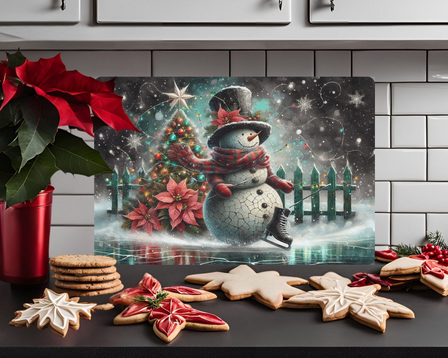 Winter Crackle Snowman Cutting Board