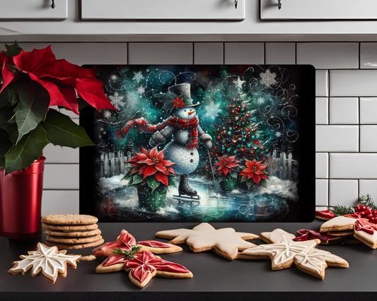 Winter Crackle Snowman Cutting Board