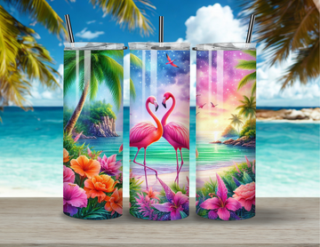20oz Custom Flamingo Tumbler - Tropical Paradise Design