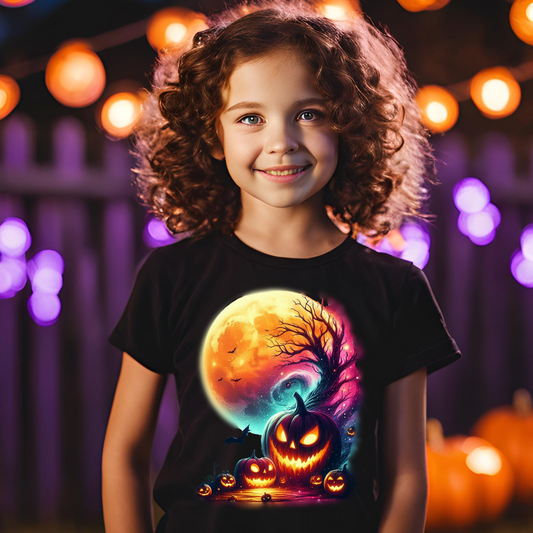 Halloween Full Moon and Pumpkin Kids T-Shirt