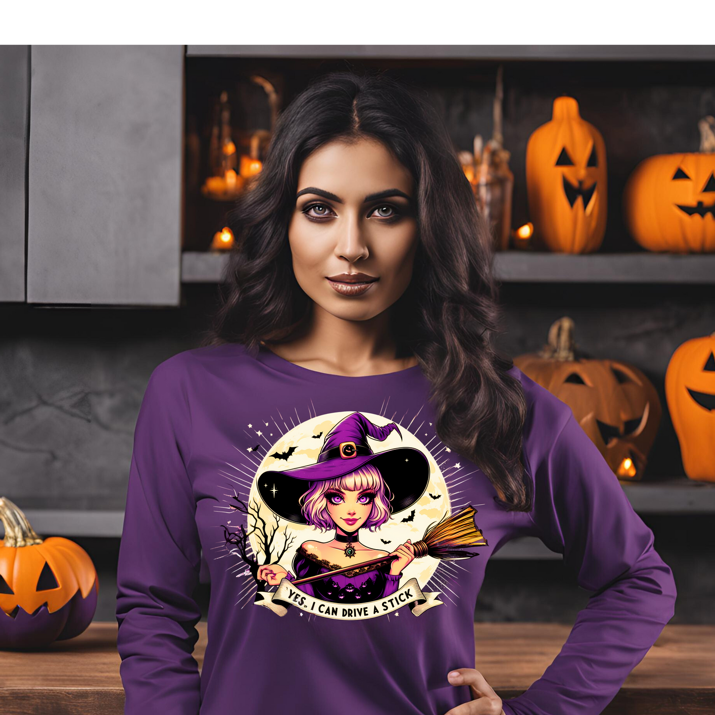 "Yes, I Can Drive a Stick" Halloween Long-Sleeve T-Shirt