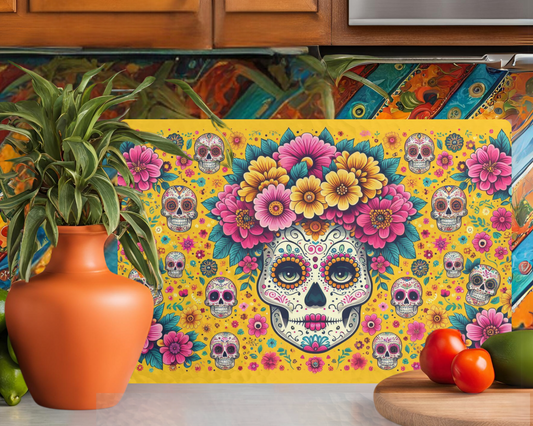 Sugar Skull Cutting Board-Yellow Floral