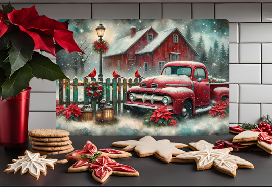 Vintage Christmas Truck Glass Cutting Board