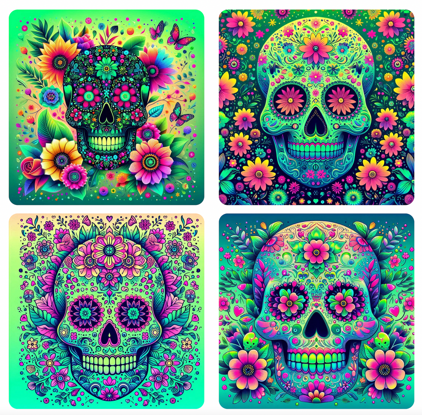 Vibrant Sugar Skull 4-Pack Coasters