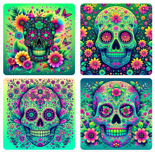 Vibrant Sugar Skull 4-Pack Coasters