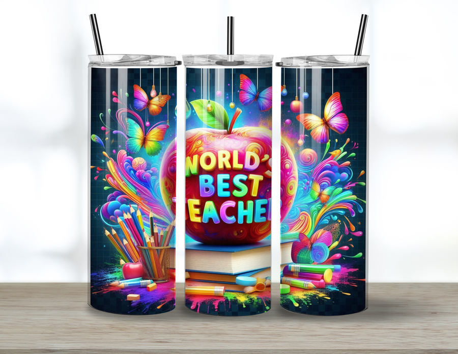 20oz "World’s Best Teacher" Tumbler - Colorful and Fun Teacher Gift