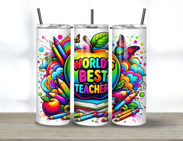 20oz "World’s Best Teacher" Tumbler - Colorful and Fun Teacher Gift