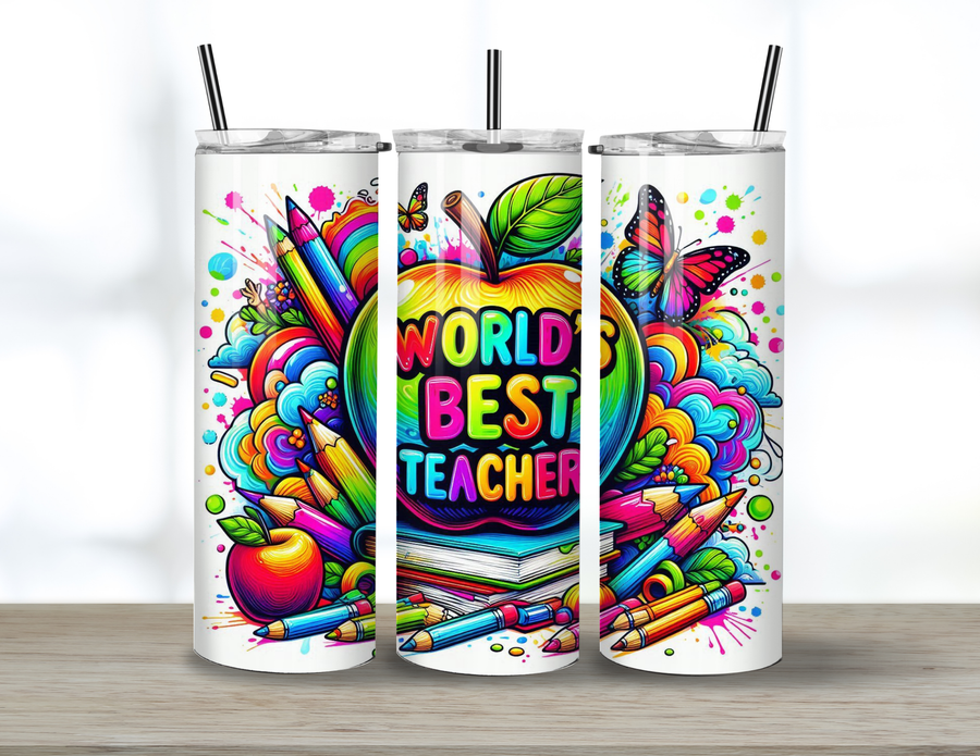 20oz "World’s Best Teacher" Tumbler - Colorful and Fun Teacher Gift